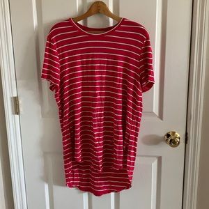Madison Red & White Stripped Tunic Blouse Size Large